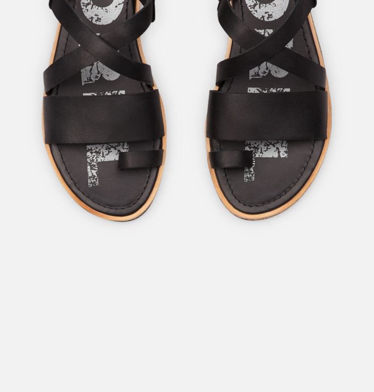 Sorel Dam Sandaler Svarta - Ella™ Criss Cross Flat - LKG-879503
